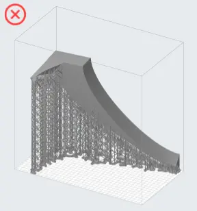 A long part with its heaviest features oriented away from the build platform