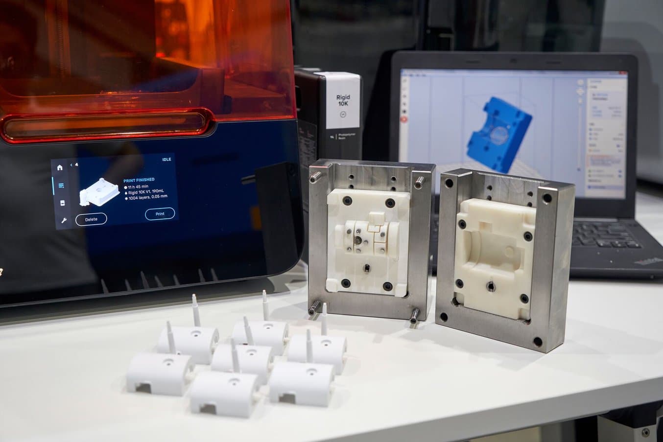 Rigid 10K Resin is a highly glass-filled material for industrial parts that need to withstand significant load without bending, including applications like injection molding.